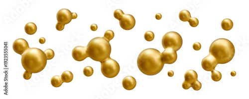 Vector 3d golden metaball set. Liquid bubble design. Gold spheres collection, isolated on white background