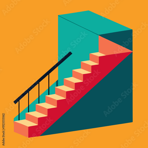 Isometric Optical Illusion Staircase with Modern Geometric Design Concept.