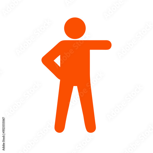 Orange Stick Figure Pointing Sideways - Human Action Gesture Icon Vector