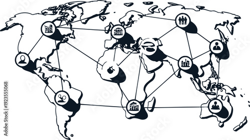 Global Network Connections Vector Art with Business Icons and World Map