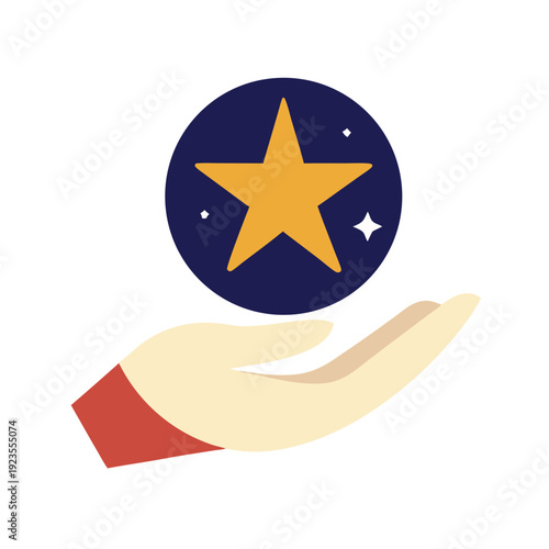 Hand Holding a Magical Golden Star in Blue Sphere - Achievement and Success Concept