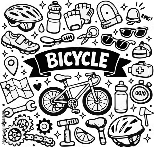Bicycle and Accessories Illustration.