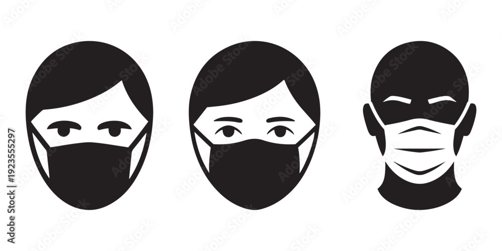 Obraz premium People Wearing Medical Face Masks Icons Set. for Public Health Safety and Contagion Prevention.