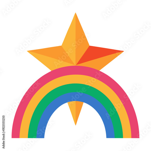 Bright Star Over Colorful Arched Rainbow with Vibrant Hues for Pride and Joy