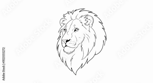 A black and white sketch of a lion's majestic head, looking left with flowing mane