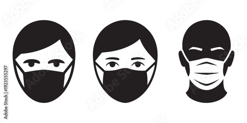 People Wearing Medical Face Masks Icons Set. for Public Health Safety and Contagion Prevention.