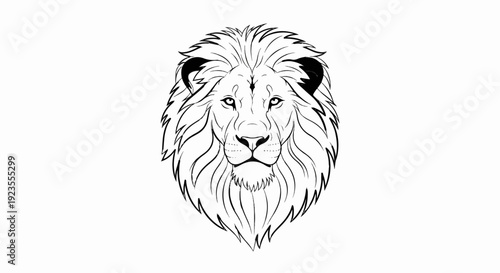 A black and white sketch of a fierce lion's face with a majestic mane