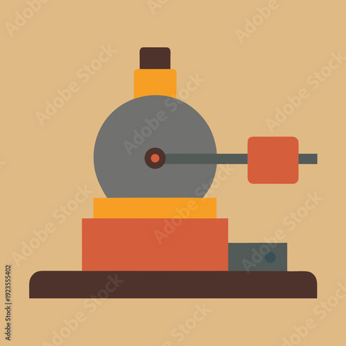 Abstract Flat Design Illustration of a Vintage Industrial Lathe or Press Machine