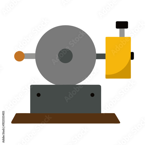 Industrial grinding machine icon with a large wheel, flat design illustration