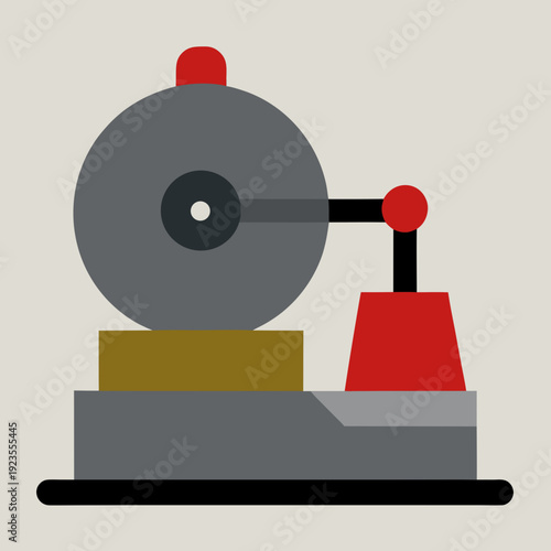 Modern Flat Design Grinding Machine Illustration with Red Accent and Neutral Background