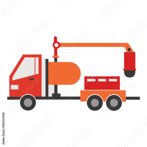 Red and Orange Tanker Truck with Crane Arm Icon for Industrial Services