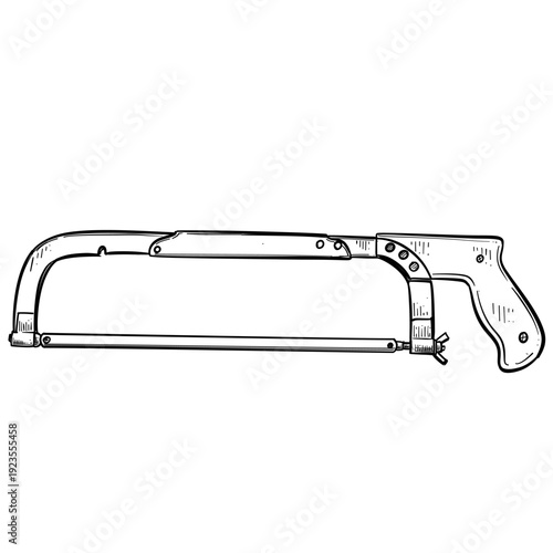 hacksaw metal cutting tool vector line art hand drawn illustration