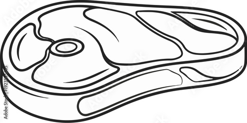 A black and white outline drawing of a raw steak with visible marbling
