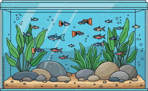 Aquarium Tropical Fish Isolated on Transparent Background Flat 2D Vector