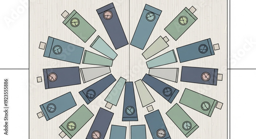 Circular arrangement of various colored USB flash drives, a tech-themed design.