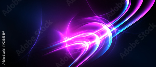 Abstract energy flows, vibrant purple hues dominate. Bright lines curve, creating dynamic visual impact. Dark background enhances luminosity.