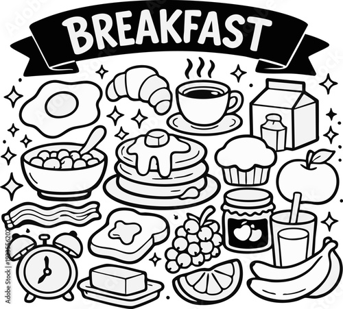 Breakfast Food Illustration Set.
