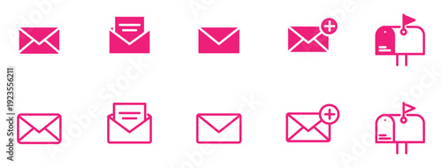 Email line icon set. Letter send, mail contact, message secure editable outline icon.
