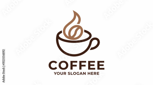 This logo illustrates a modern coffee cup with swirling steam, symbolizing warmth, comfort, and the aromatic experience of engaging with coffee and café culture.
