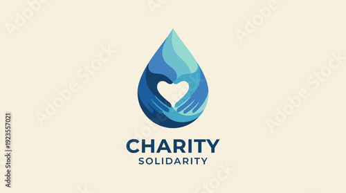 This image features a heart formed by hands inside a teardrop shape, representing charity, solidarity, and the importance of giving and supporting one another in need.