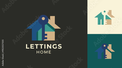 A logo combining a house silhouette with a key, symbolizing security and home ownership, perfect for a lettings agency focused on helping clients find their dream homes.