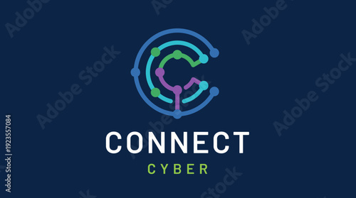 Featuring a vibrant logo for 'Connect Cyber', this design illustrates the concept of connectivity and safety in cyber security with an abstract representation of a network.