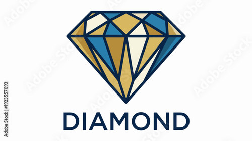 This image features a modern, stylized diamond logo showcasing geometric facets in blue and gold colors, symbolizing luxury, wealth, and brilliance for branding purposes.