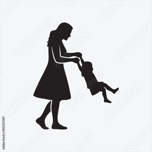 Joyful Silhouette of a Mother and Child: A tender moment captured in a silhouette, a mother joyfully twirling her child, creating a sense of love and playfulness.