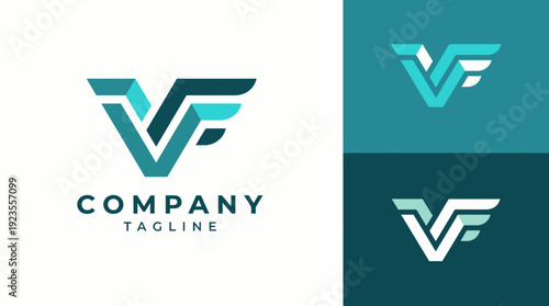 A modern logo for a company featuring stylized initials 'VF', incorporating a dynamic design that conveys professionalism and versatility in branding.
