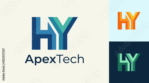 This image showcases a sophisticated logo design for 'ApexTech', featuring the stylized initials 'HY' in a modern, minimalist style, emphasizing innovation and technology.