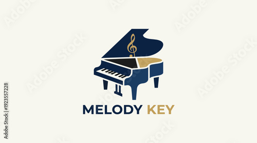The logo showcases a grand piano with a musical note, representing elegance and artistry, perfectly encapsulating the essence of the Melody Key brand.