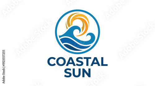 This logo features a beautiful coastal scene with sun and waves, symbolizing warmth, brightness, and vitality, perfect for businesses related to beach and ocean activities.