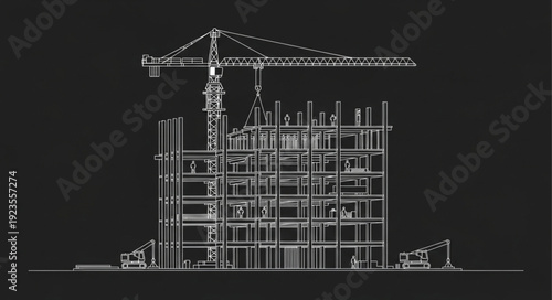 Construction Site Blueprint Crane Building.