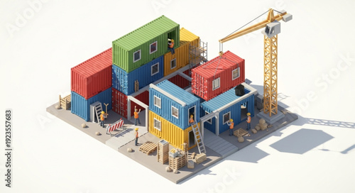 Colorful Shipping Containers and Crane.