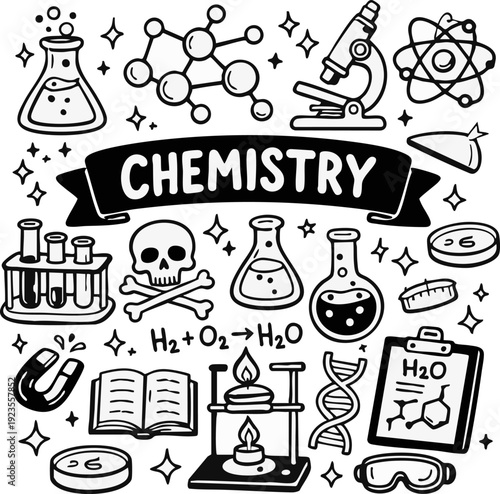 Chemistry Laboratory Equipment Icons.