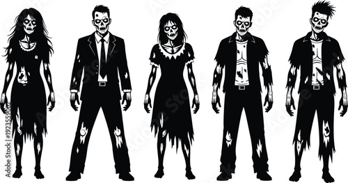 Black silhouettes of diverse couples standing walking sitting on benches and holding umbrellas isolated on white background for lifestyle and relationship designs