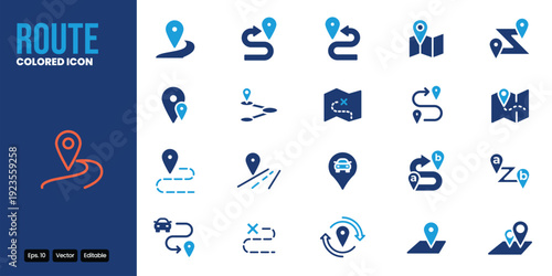 route colored icon set vector design good for web and mobile app