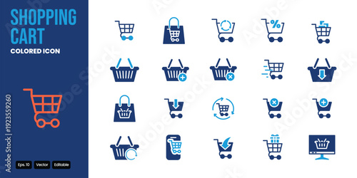 shopping cart colored icon set vector design good for web and mobile app