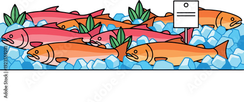 Salmon in River Stream Isolated on Transparent Background Flat 2D Vector