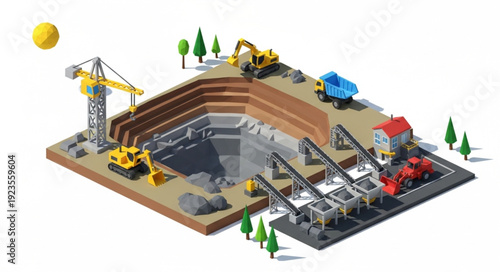 Construction Site Model with Machinery.