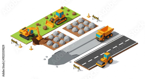 Construction Site Road Building Process.