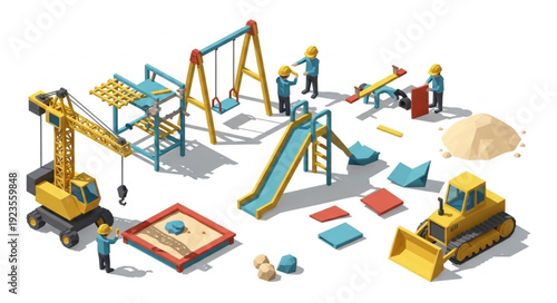 Construction Site Playground Equipment Assembly.
