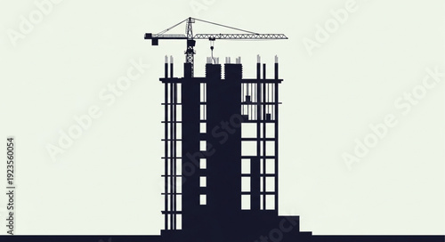 Construction Site Silhouette with Crane.