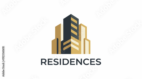 A powerful logo design featuring tall modern buildings, representing luxurious apartment living and urban lifestyle, highlighted with bold colors and sleek lines.
