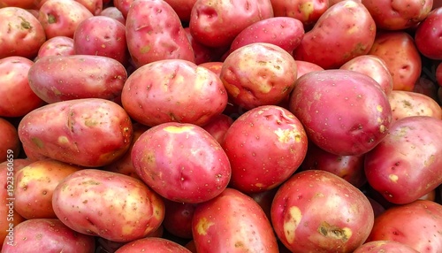 A vibrant pile of red potatoes with yellow spots