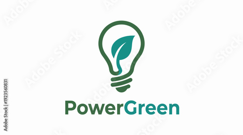 An eco-friendly logo that combines a light bulb and a green leaf, representing sustainable energy and environmental consciousness in a clean and modern style suitable for green initiatives.
