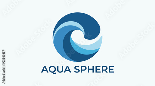 This logo incorporates a circular aqua wave design, ideal for water-related brands, representing movement, fluidity, and tranquility with a modern and professional aesthetic.