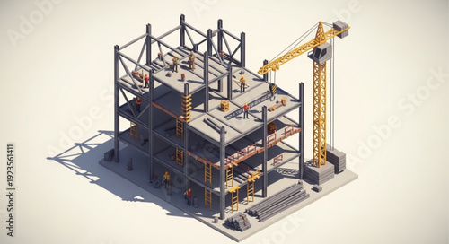 Construction Site Model with Crane.