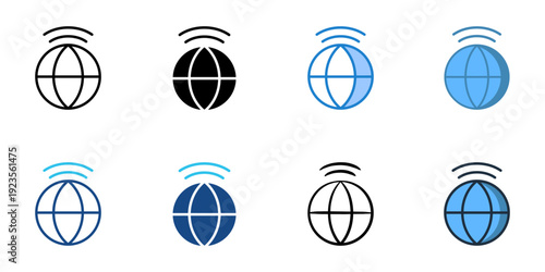 Network icons set multiple style collection. Editable stroke 
