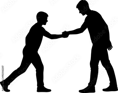 Father Helping Son Stand Up Silhouette, Family Support Guidance and Trust Concept Vector Illustration